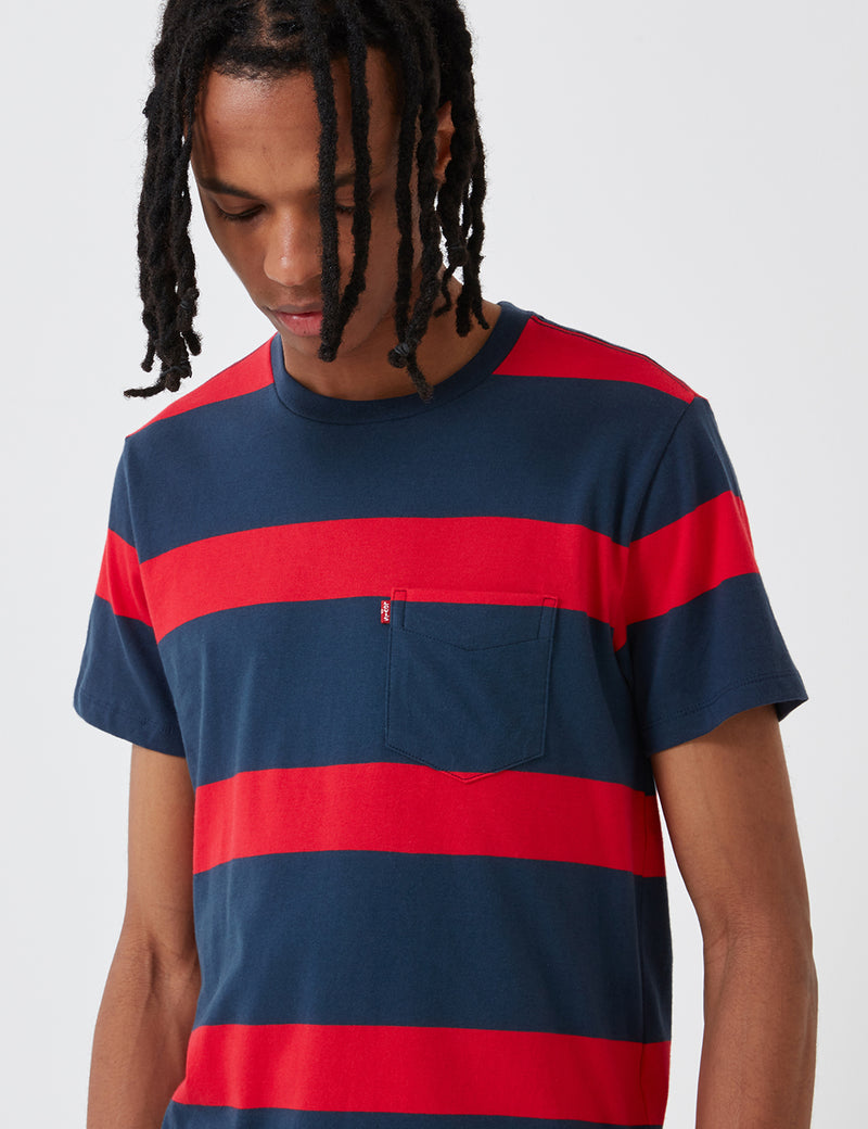 Levis Set-In Sunset Pocket T-Shirt (Stripe) - Dress Blues/Lychee Red