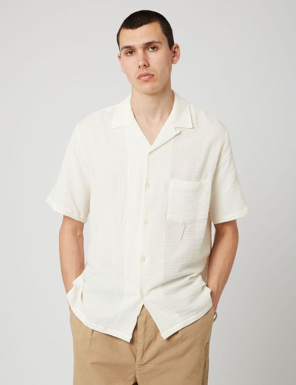 Portuguese Flannel Flam�� SS Shirt (Seersucker) - Off White