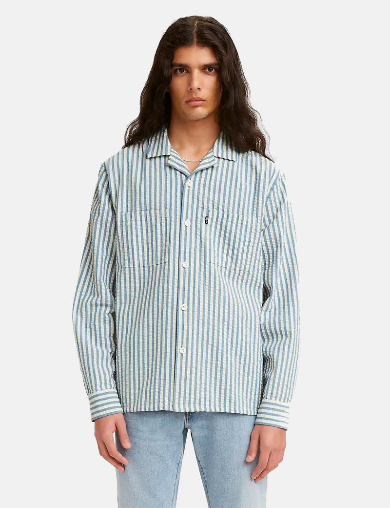 Levis Made & Crafted Camp Shirt - Sea Stripe Blue