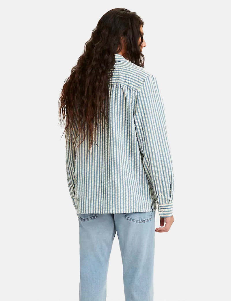 Levis Made & Crafted Camp Shirt - Sea Stripe Blue