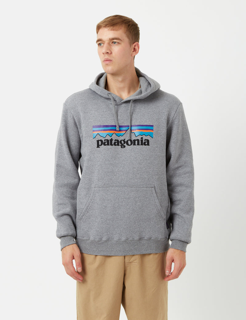 Patagonia P-6 Logo Uprisal Hooded Sweatshirt - Gravel Heather Grey