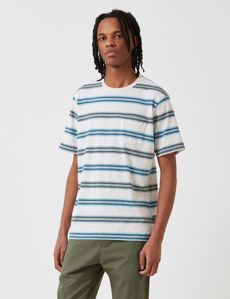 Patagonia Squeaky Clean Stripe Pocket T-Shirt - Tarkine/Pelican Beige