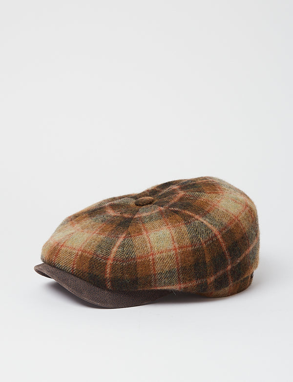 Stetson Hatteras Lambswool Check Flat Cap - Brown