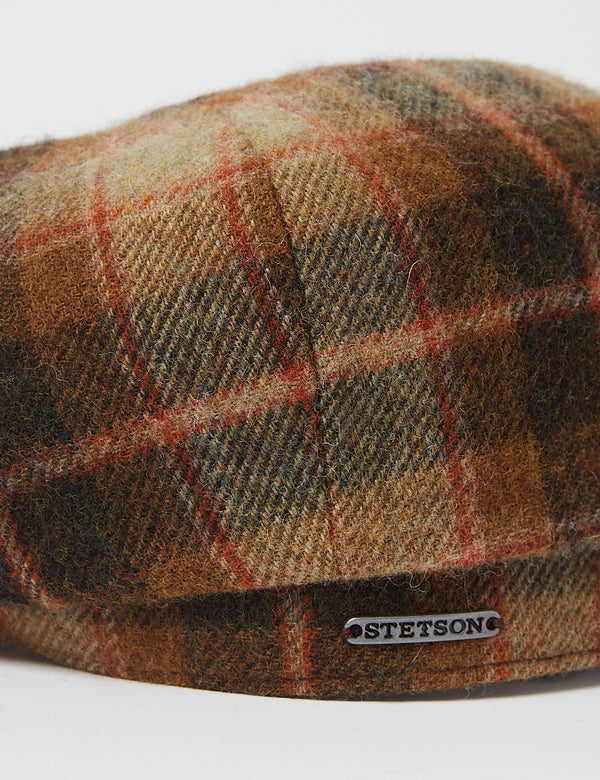 Stetson Hatteras Lambswool Check Flat Cap - Brown