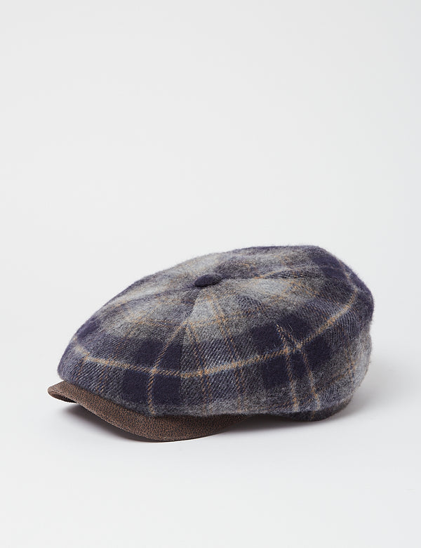 Stetson Hatteras Lambswool Check Flat Cap - Navy Blue