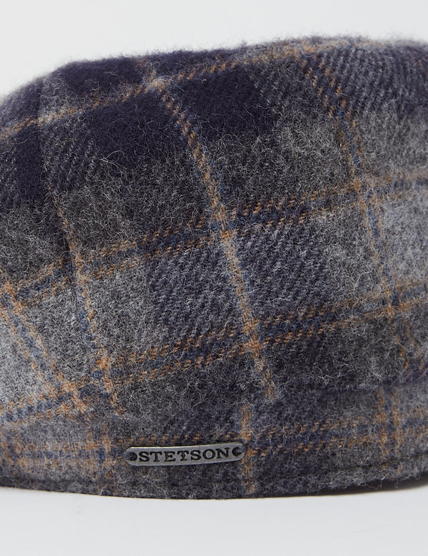 Stetson Hatteras Lambswool Check Flat Cap - Navy Blue