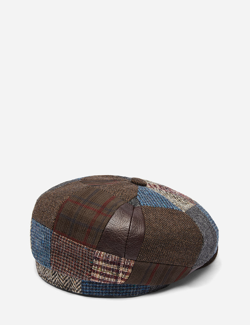 Stetson Hatteras Patchwork Flat Cap (Wool) - Brown/Blue/Grey