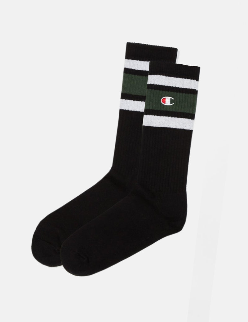 Champion Stripe Ankle Socks - Black/Green/White