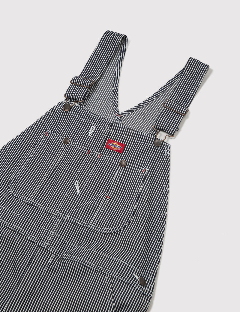 Dickies Indigo Bib Overalls (Hickory Stripe) - Blue/White