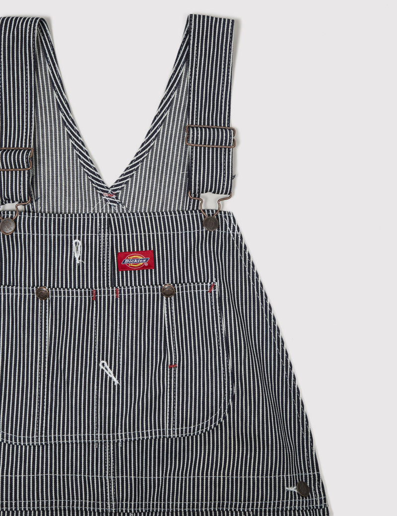 Dickies Indigo Bib Overalls (Hickory Stripe) - Blue/White