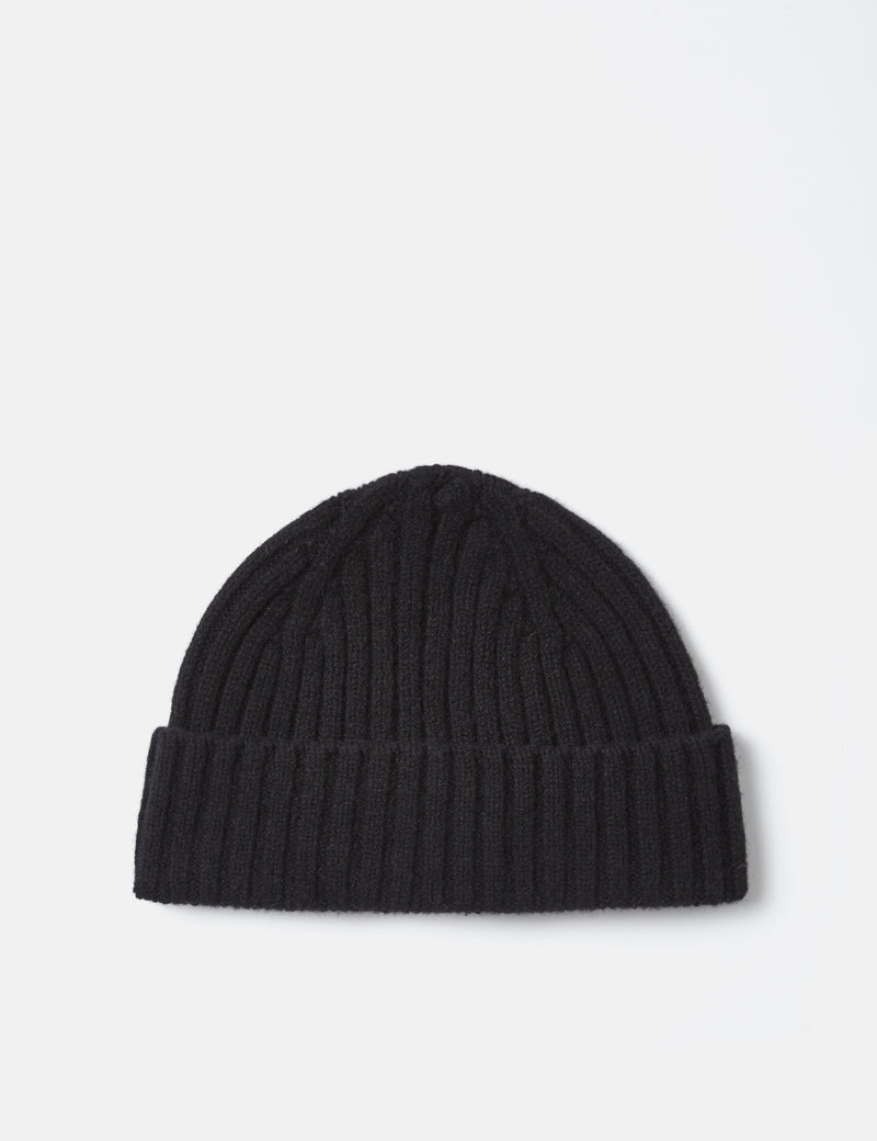 Bhode Rib Beanie Hat (Lambswool) - Black