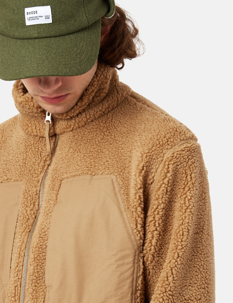 Bhode Sherpa Zip Fleece Jacket - Camel Brown