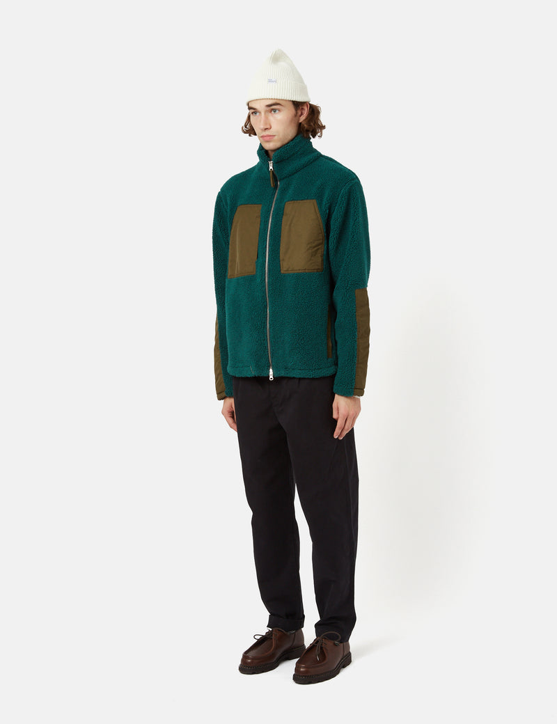 Bhode Sherpa Zip Fleece Jacket - Bottle Green