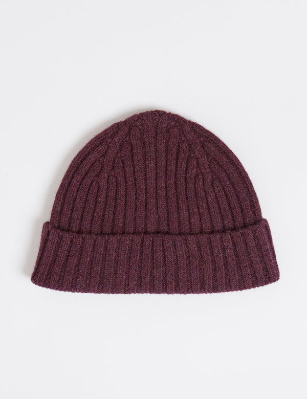 Bhode 2x2 Rib Beanie Hat (Lambswool) - Grape Purple