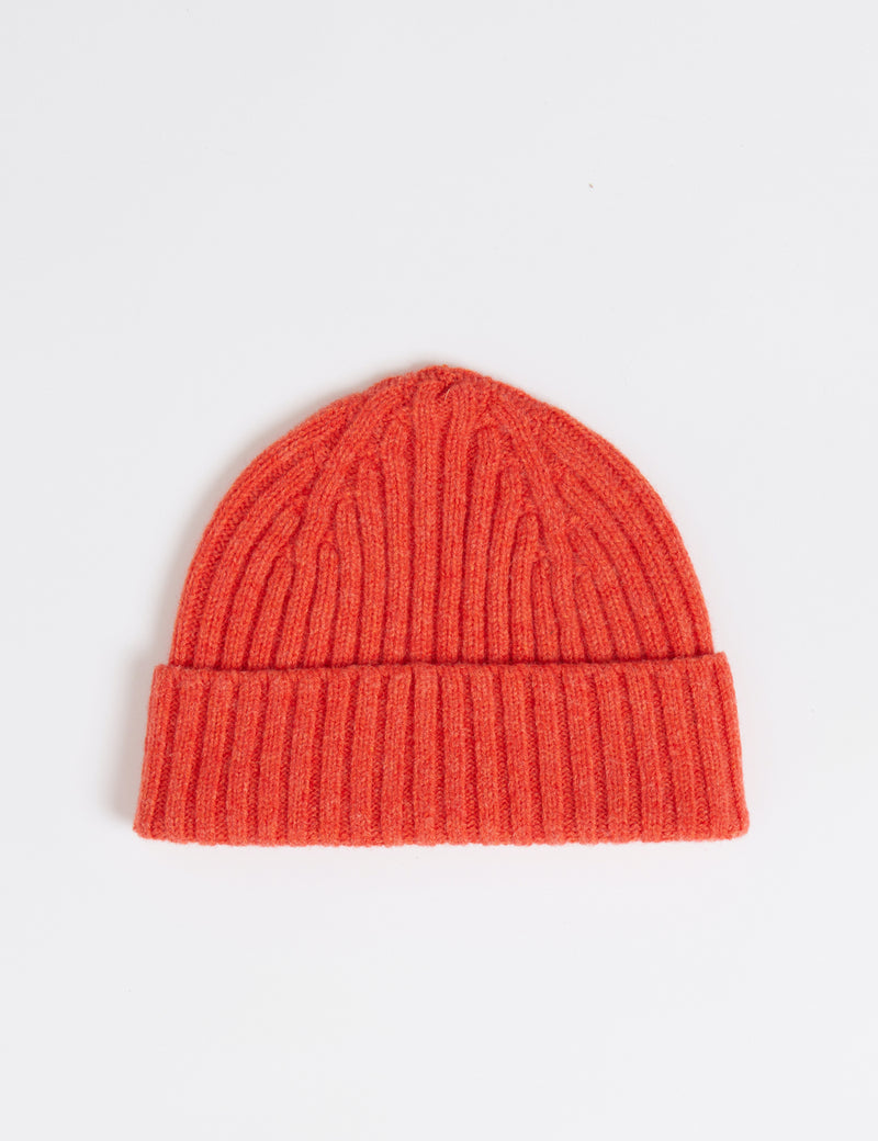 Bhode 2x2 Rib Beanie Hat (Lambswool) - Inferno Orange