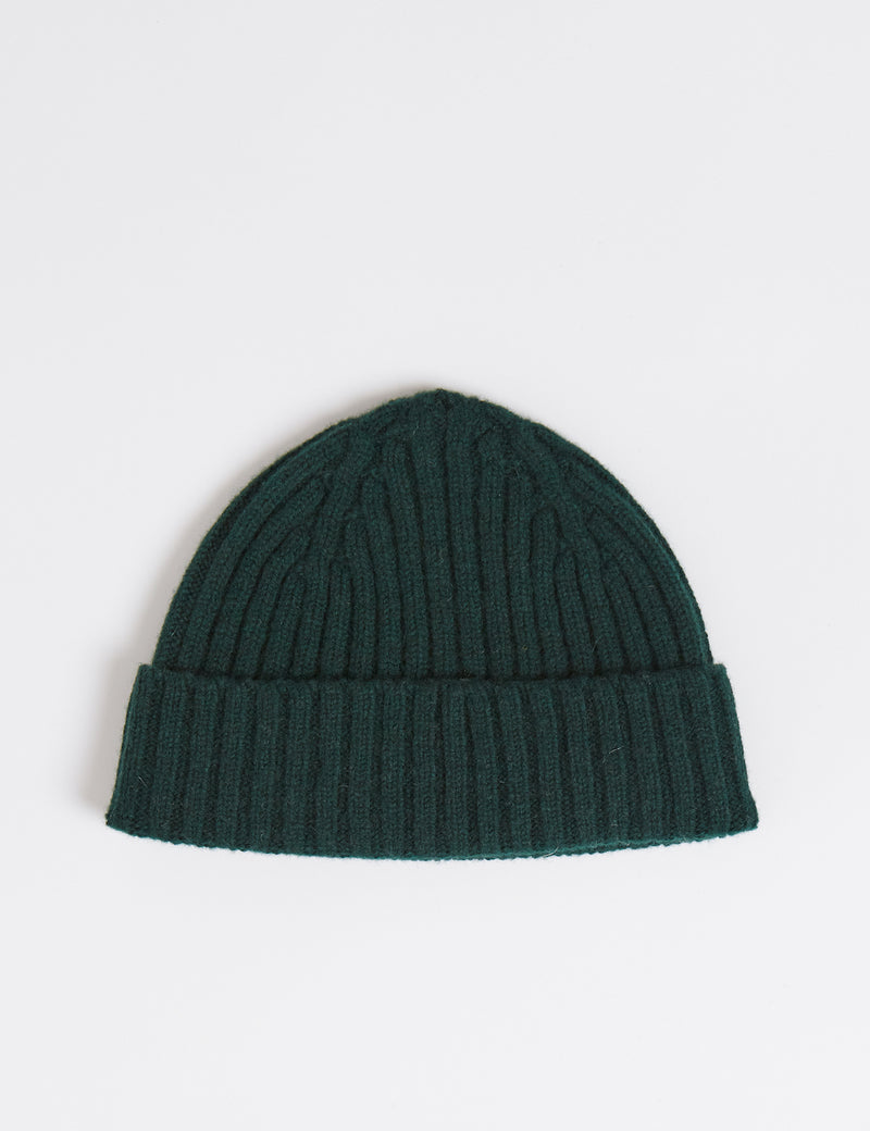 Bhode 2x2 Rib Beanie Hat (Lambswool) - Tartan Green
