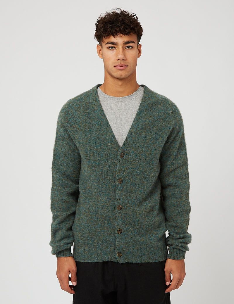 Bhode Lambswool Cardigan (Made in Scotland) - Jade Green