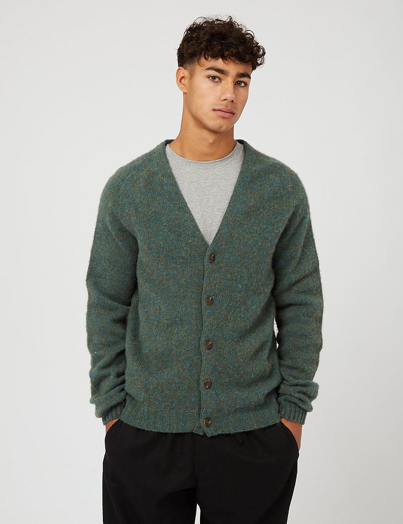 Bhode Lambswool Cardigan (Made in Scotland) - Jade Green