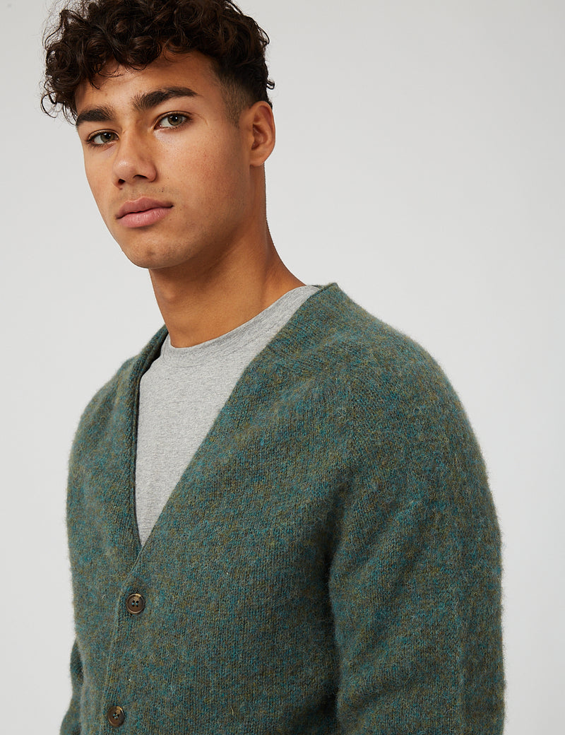 Bhode Lambswool Cardigan (Made in Scotland) - Jade Green