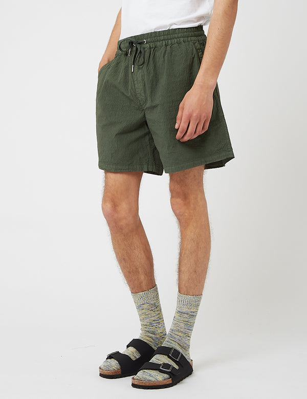 Bhode Drawstring Shorts (Seersucker) - Bottle Green