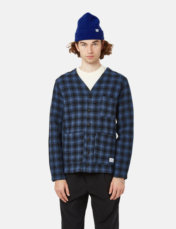 Bhode Japan Cardigan (3D Check) - Navy Blue