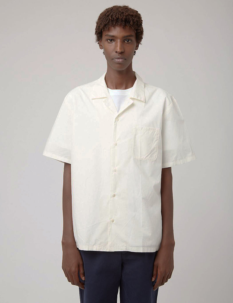 Bhode Revere Collar Shirt (Italian Poplin) - Ecru