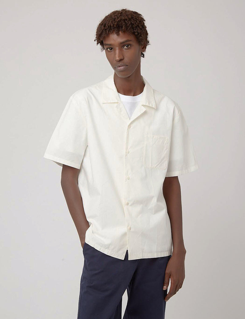 Bhode Revere Collar Shirt (Italian Poplin) - Ecru