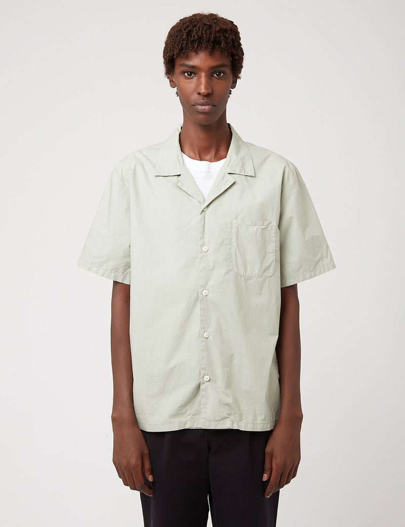 Bhode Revere Collar Shirt (Italian Poplin) - Sage Green