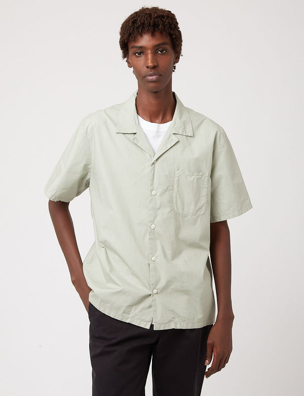 Bhode Revere Collar Shirt (Italian Poplin) - Sage Green