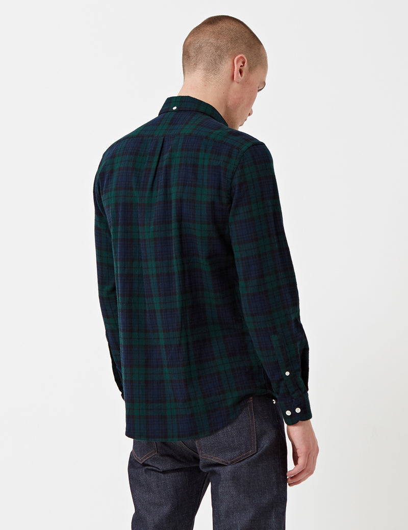 Portuguese Flannel Bonfim Check Shirt - Green/Navy Blue