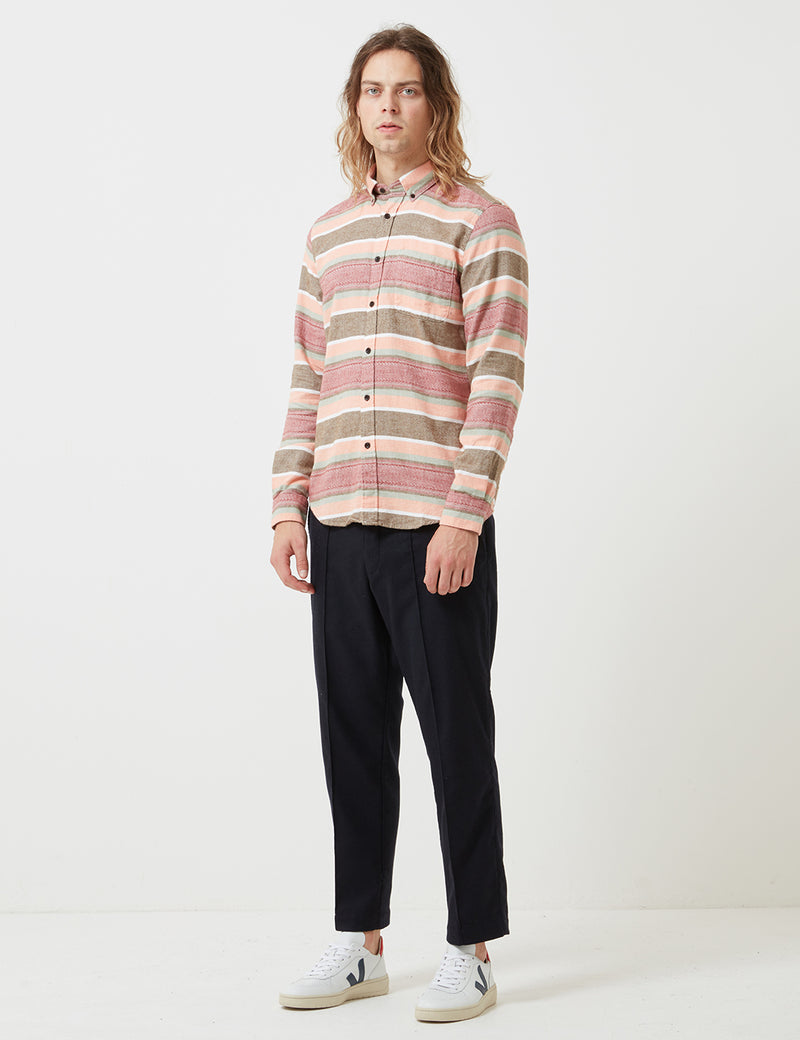 Portuguese Flannel Cahita Stripe Shirt - Pink/Brown/Red
