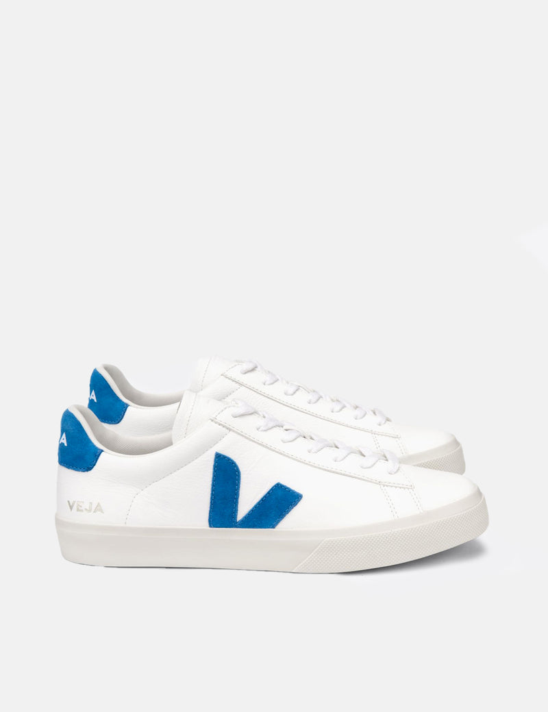 Women's Veja Campo Trainers (Chromefree Leather) - Extra White/Swedish Blue