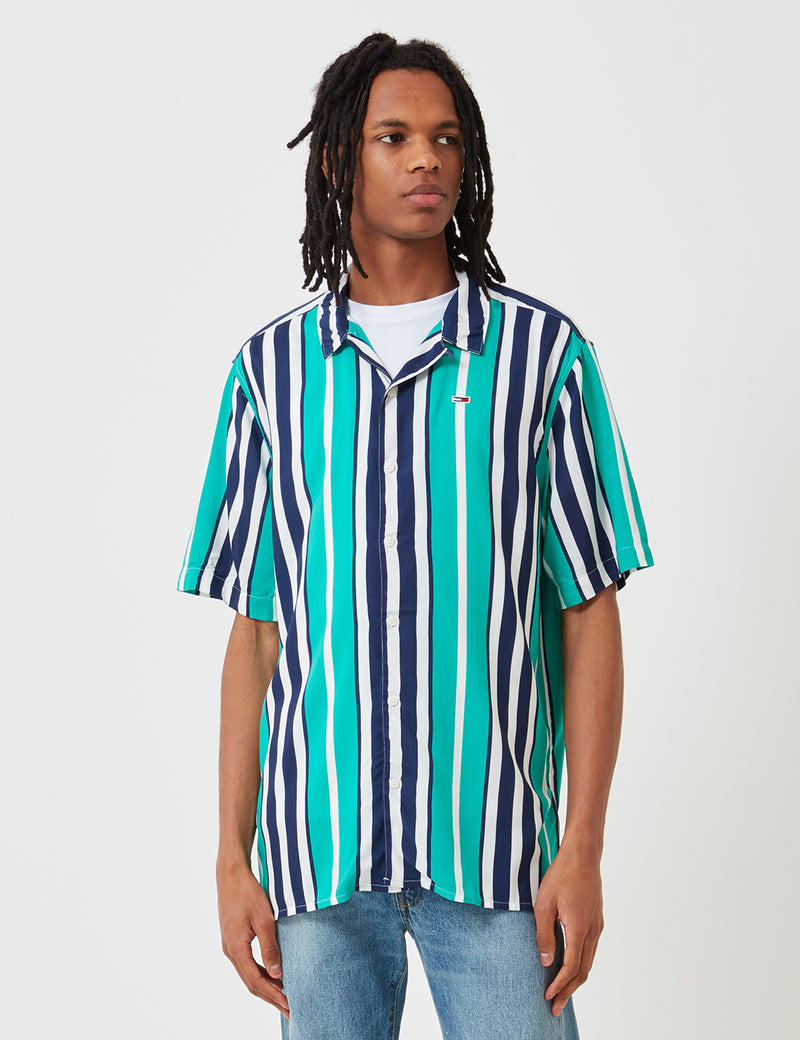 Tommy Hilfiger Camp Stripe Shirt - Dynasty Green/Blue