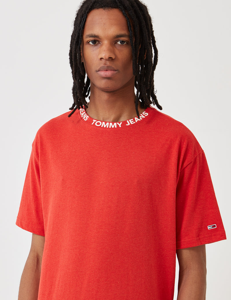 Tommy Hilfiger Branded Collar T-Shirt - Flame Scarlet Red