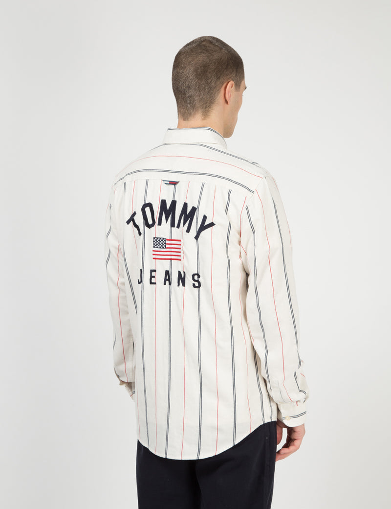 Tommy Hilfiger Twill Back Logo Shirt (Stripe) - Classic White/Multi