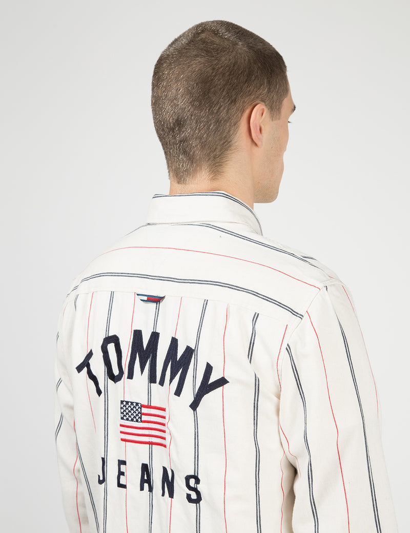 Tommy Hilfiger Twill Back Logo Shirt (Stripe) - Classic White/Multi