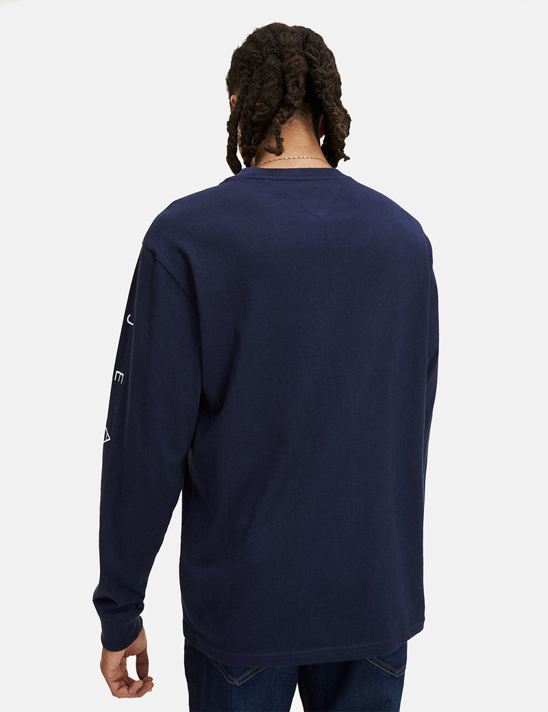 Tommy Jeans Novel Logo Long Sleeve T-Shirt - Black Iris/Navy Blue