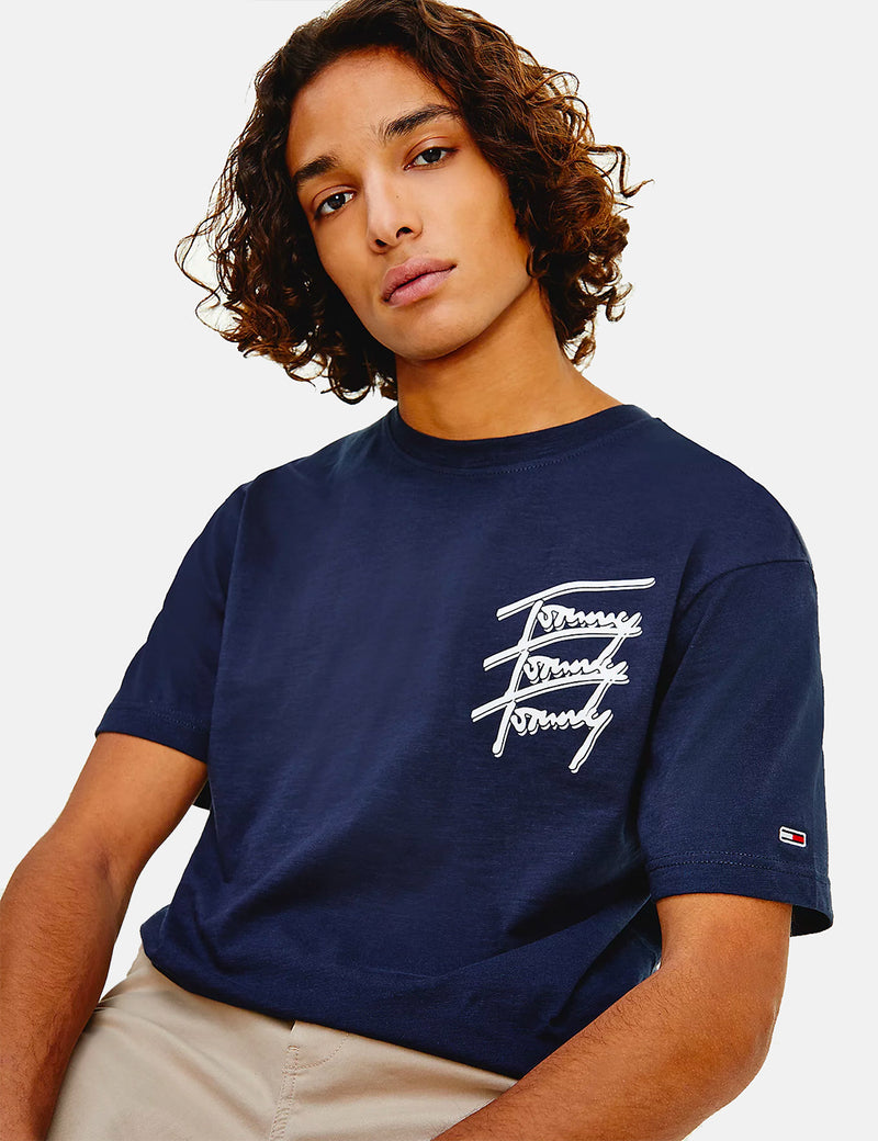 Tommy Jeans Repeat Script Logo T-Shirt (Organic Cotton) - Twilight Navy Blue