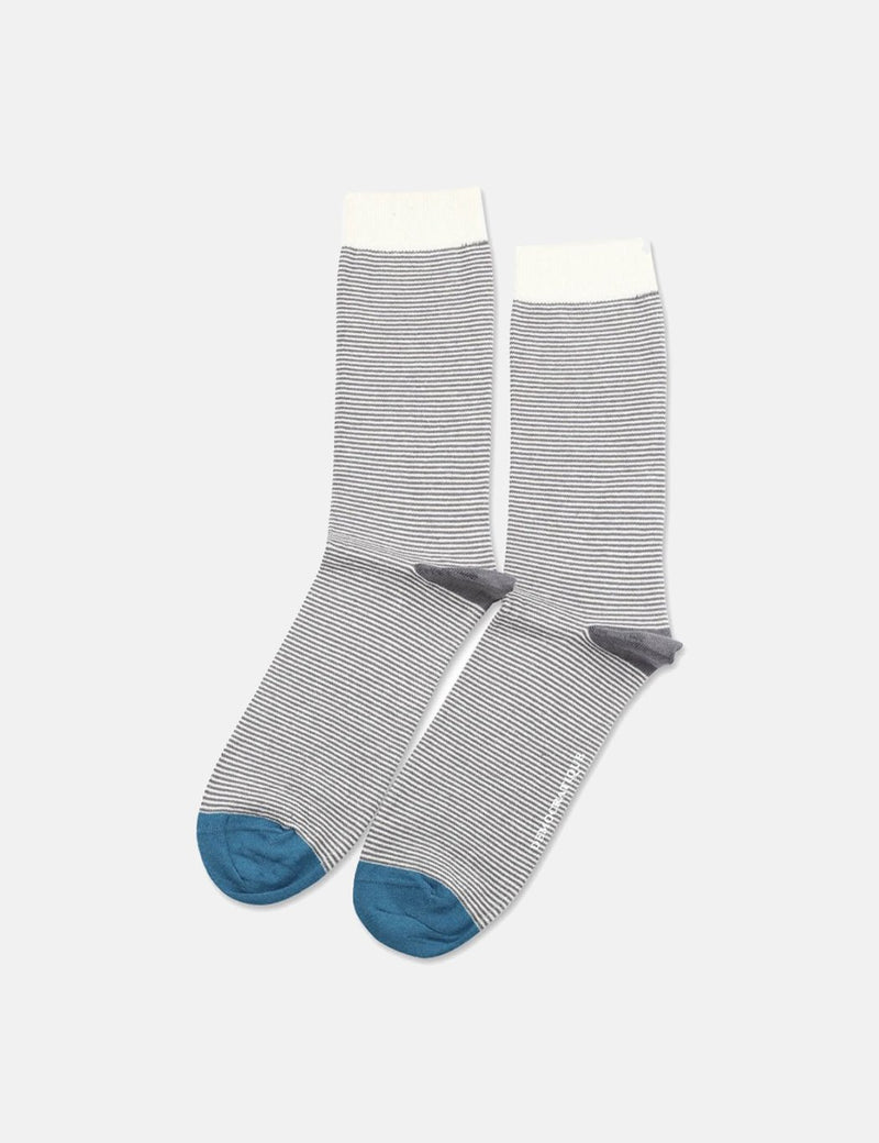 Democratique Originals Ultralight Stripe Socks - Warm Coal Grey/Off White/Diesel Blue
