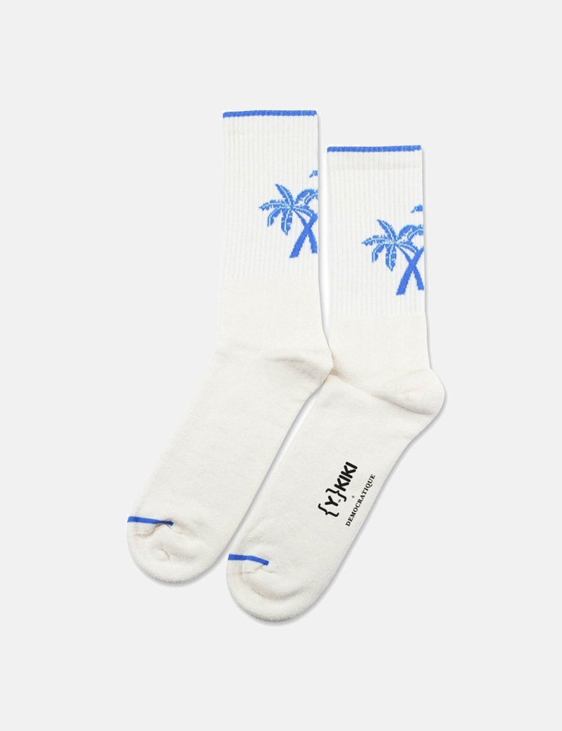 Democratique X YKIKI Athletic Socks - Clear White/Adams Blue/Green