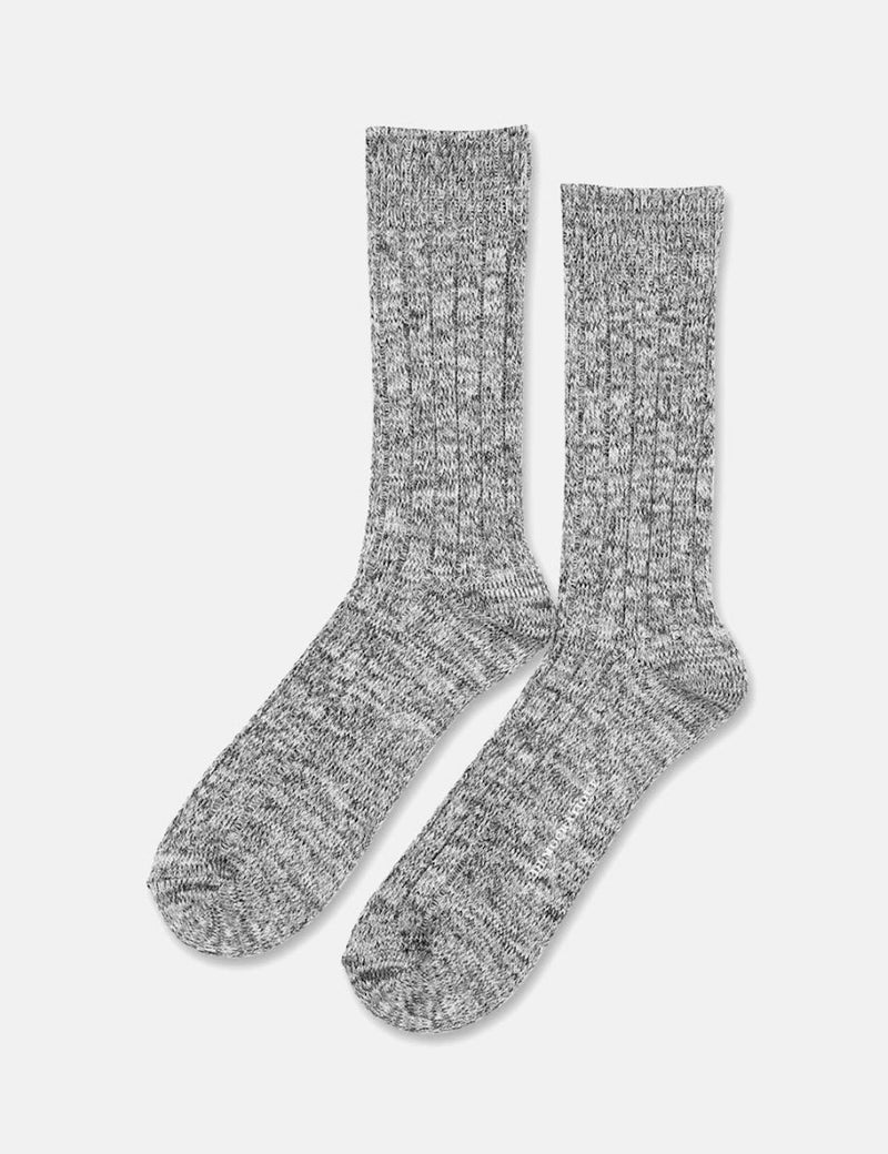 Democratique Relax Heavy Rib Supermelange Socks - Black/Grey/Off White