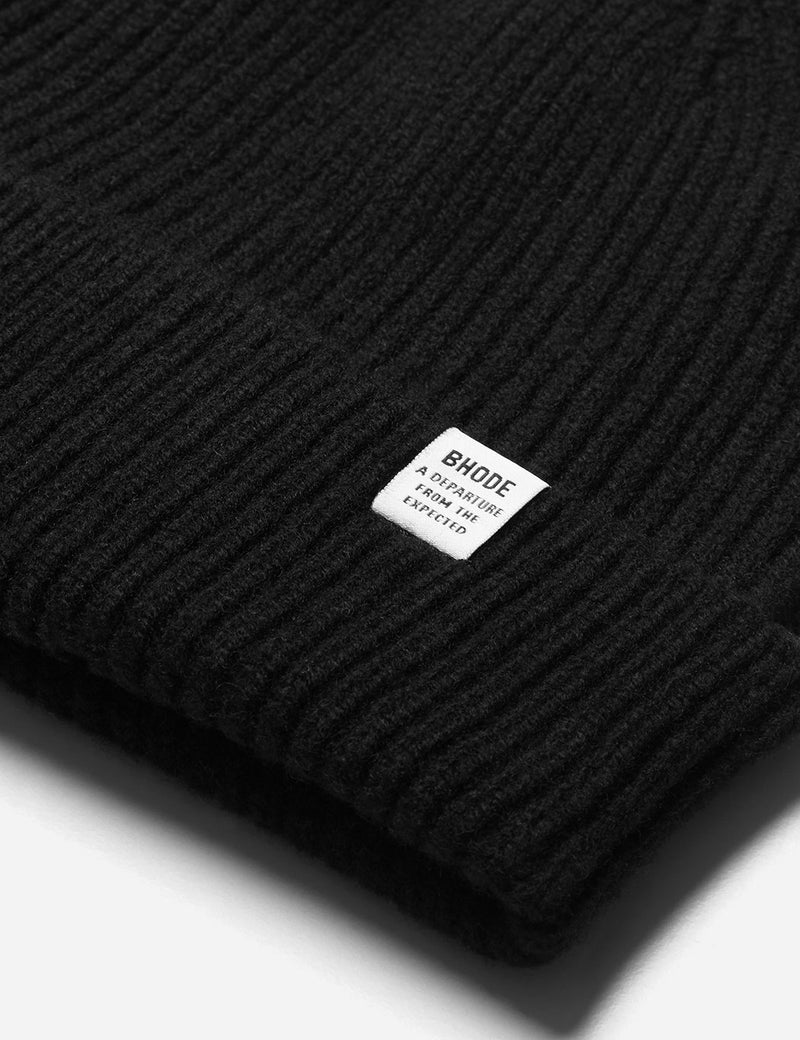 Bhode 'Hawick' Scottish Knitted Beanie Hat (Lambswool) - Black
