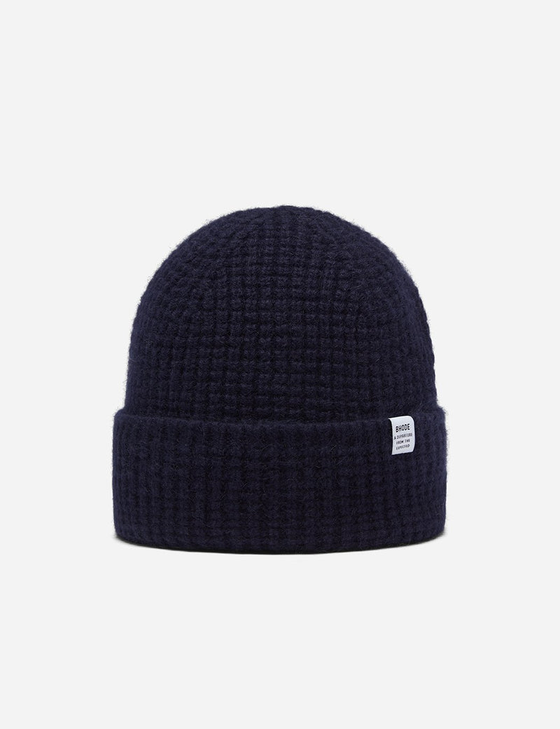 Bhode 'Pineapple' Scottish Texture Beanie Hat (Lambswool) - Navy Blue
