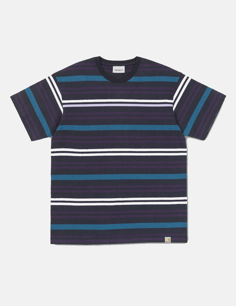 Carhartt-WIP Short Sleeve Kress Stripe T-Shirt - Dark Navy Blue