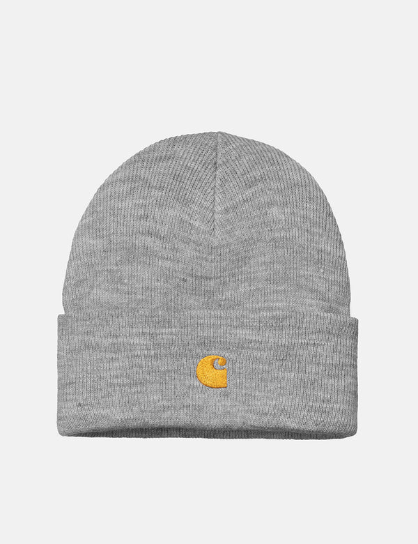 Carhartt-WIP Chase Beanie Hat - Grey Heather/Gold