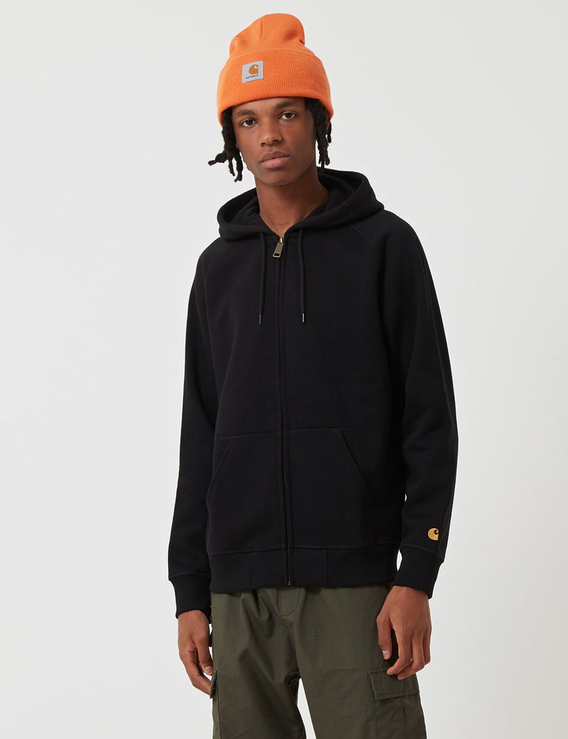 Carhartt-WIP Chase Hooded Zip Sweatshirt - Black/Gold