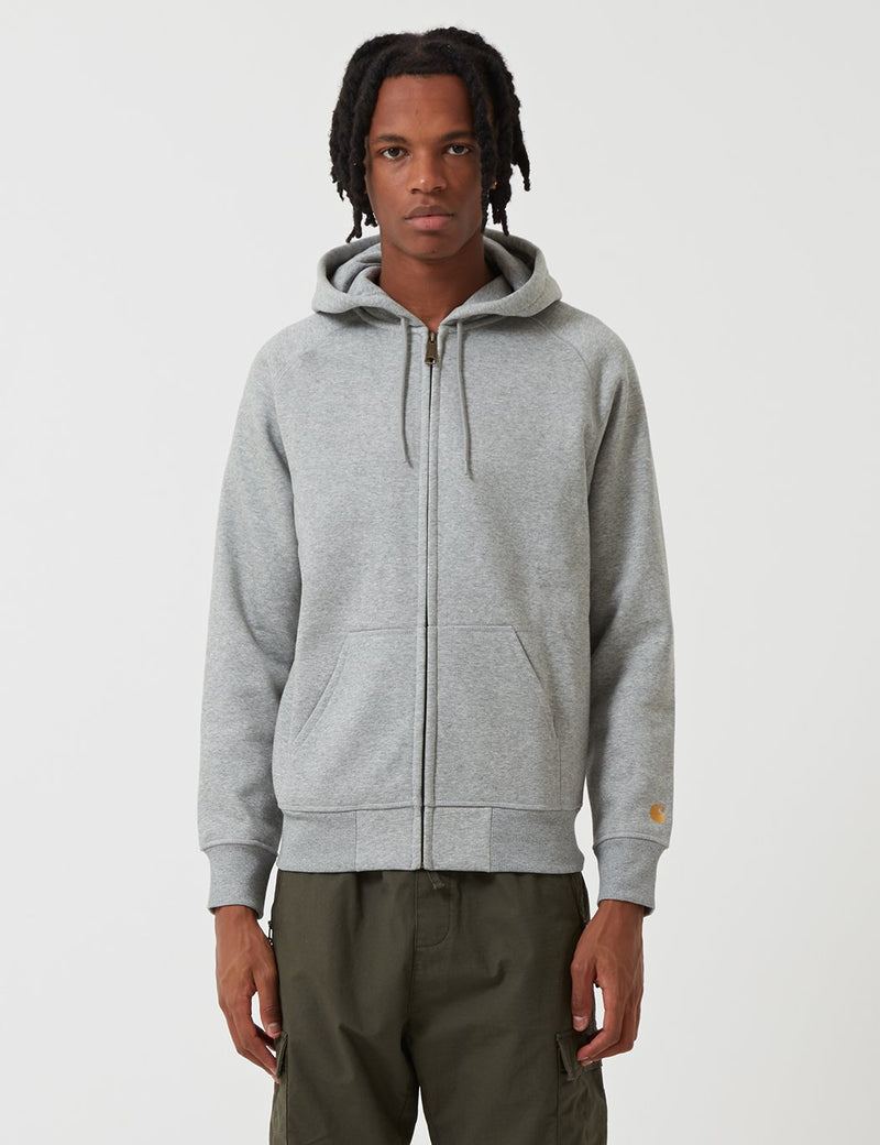 Carhartt-WIP Chase Hooded Zip Sweatshirt - Grey Heather/Gold