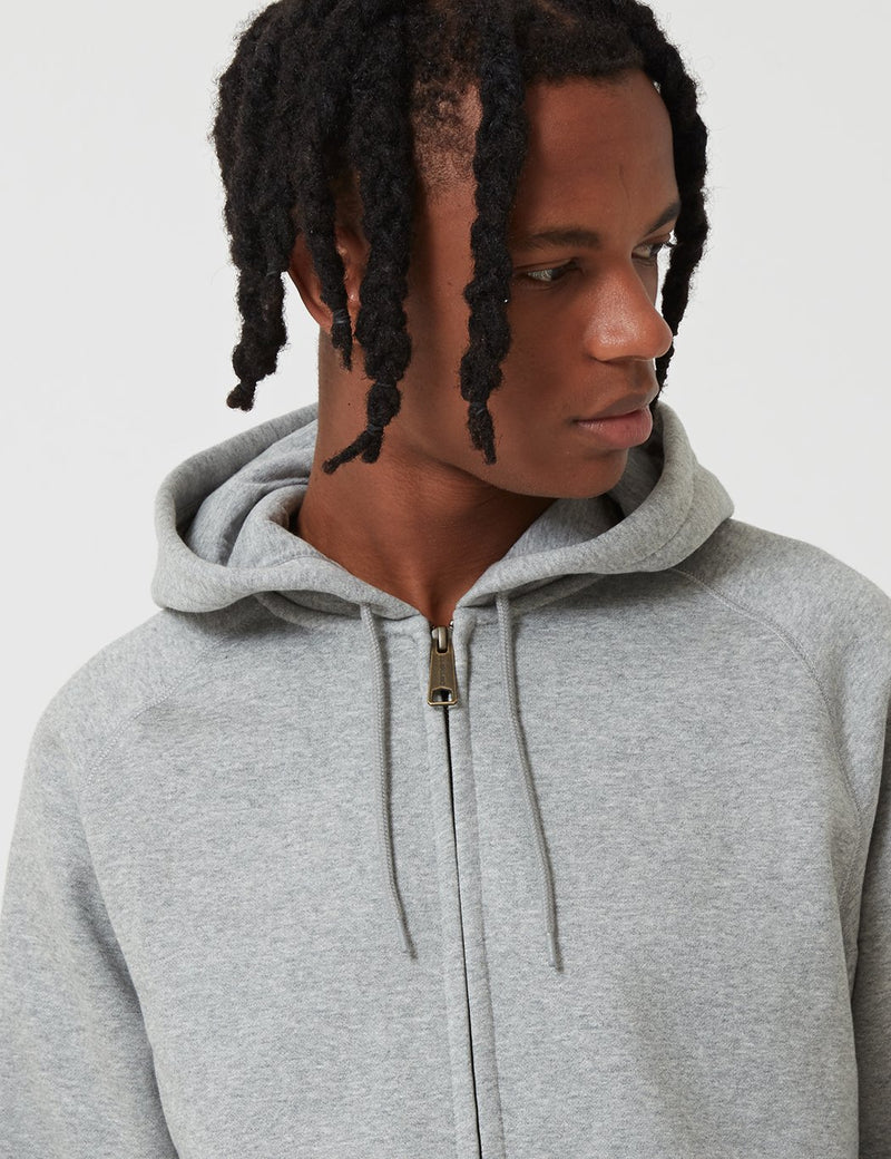 Carhartt-WIP Chase Hooded Zip Sweatshirt - Grey Heather/Gold