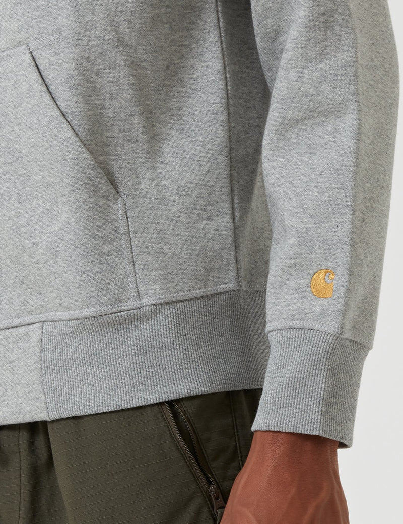 Carhartt-WIP Chase Hooded Zip Sweatshirt - Grey Heather/Gold