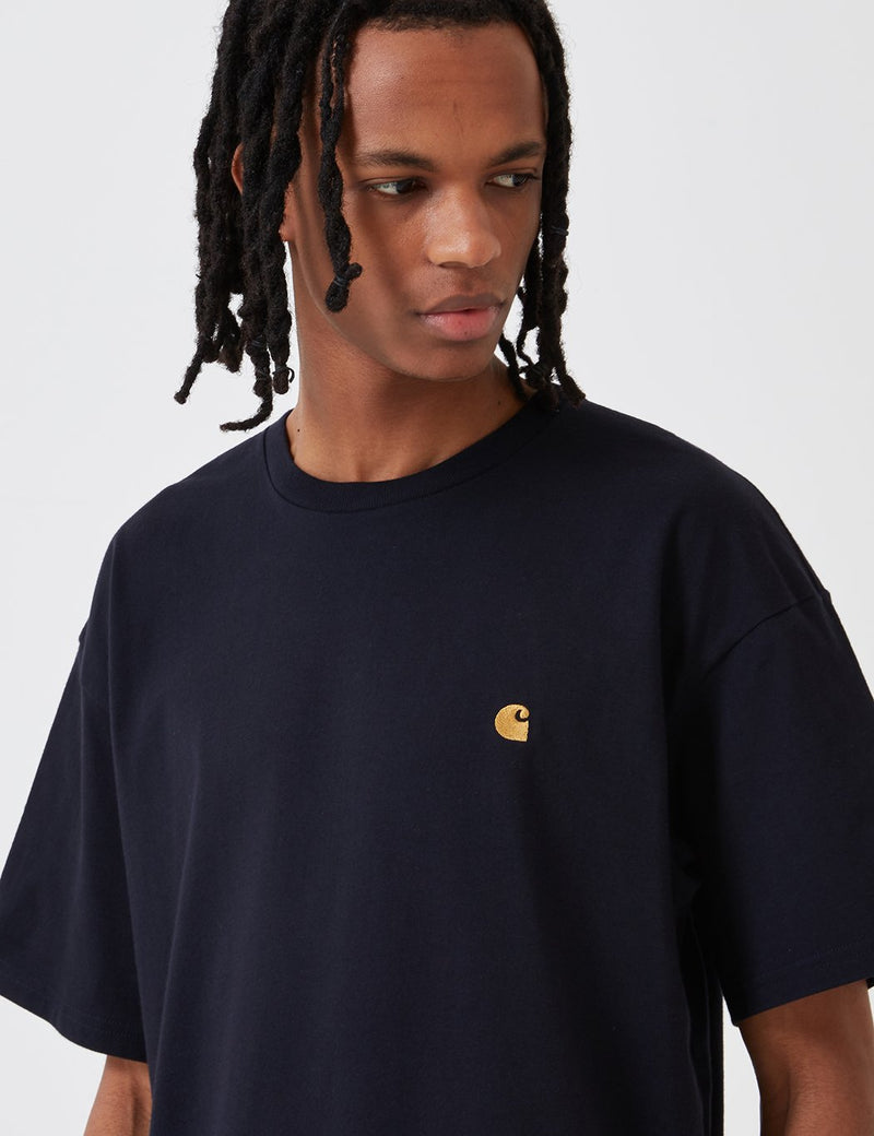 Carhartt-WIP Chase T-Shirt - Dark Navy Blue/Gold